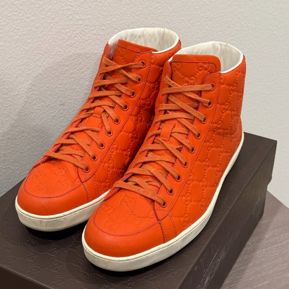 GUCCI MEN HIGH TOP ORANGE SNEAKERS - Picture 4 of 12